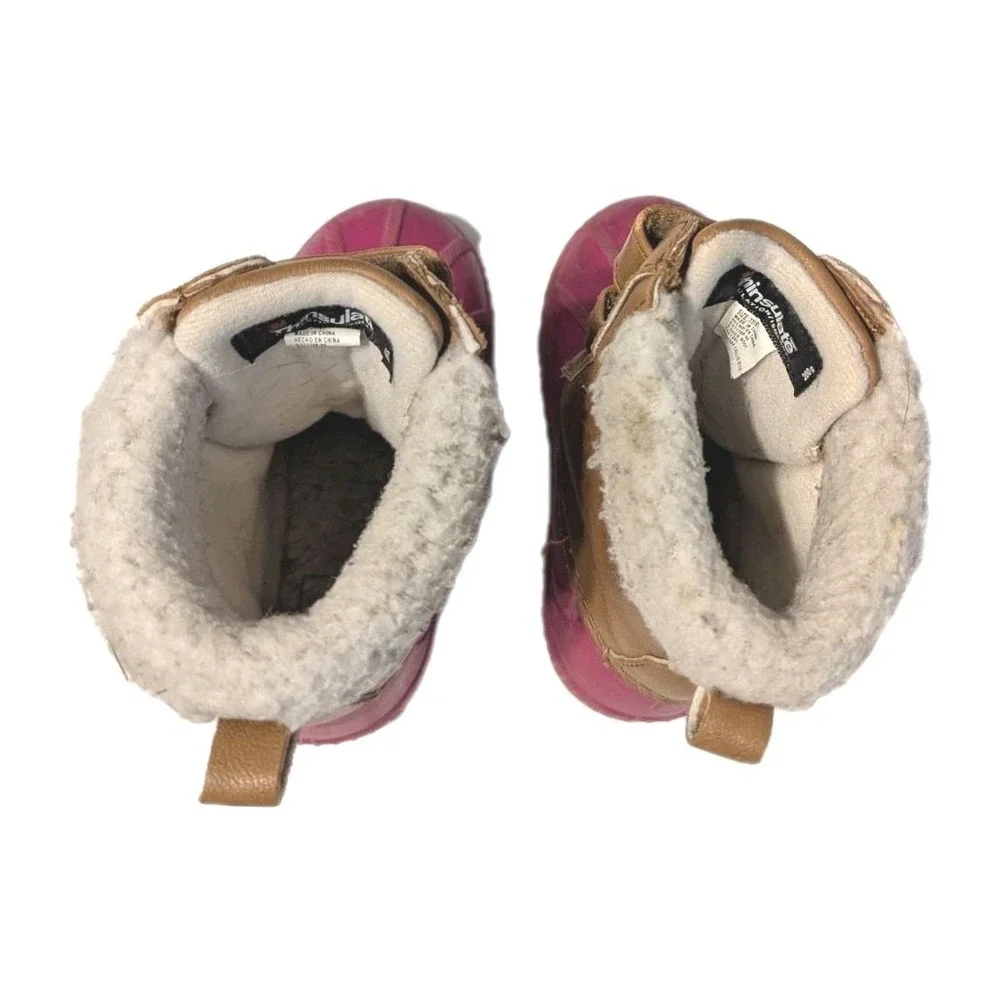 Gap Kids Girl 7/8T Waterproof Duck Boots 3M Thinsulate 200g Hook Loop Brown Pink